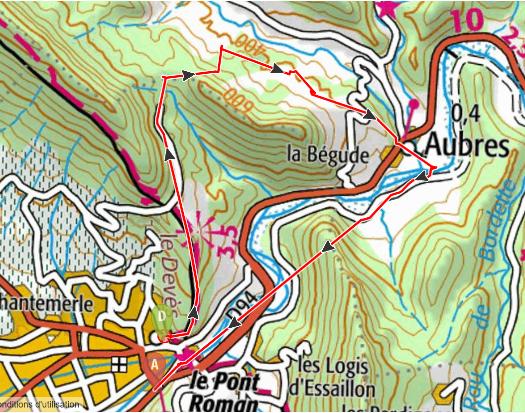 carte de la rando le vieux aubres au départ de Nyons